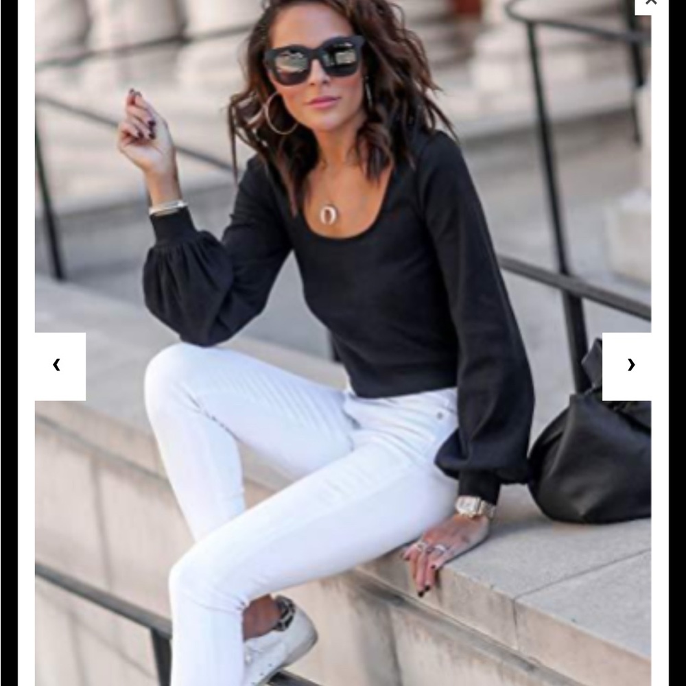 The Drop Women's @lucyswhims Square-Neck Balloon-Sleeve Top, Black, NWT - Picture 2 of 6